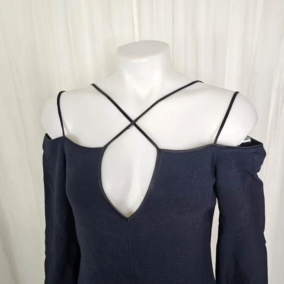 Joseph Aboud Deep Navy Blue Strappy Off-Shoulder Long Sleeve Dress Size 8 - Picture 3 of 14
